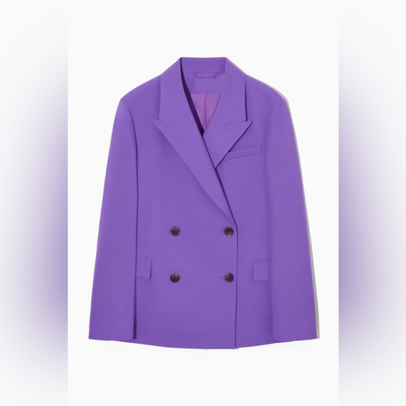 COS Purple Double-Breasted Blazer and Wide-Leg Wool Trousers Suit - Picture 5 of 10